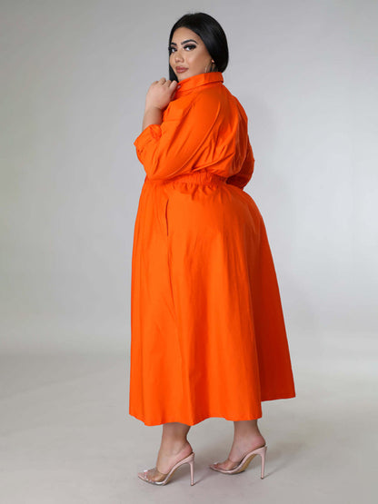 Plus Size Women's Solid Color Long Sleeve Shirt Dresses