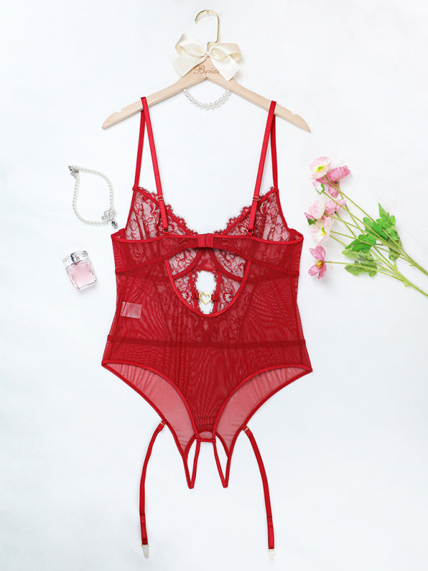 Plus Size Women's Eyelash Lace Bodysuit Sexy Lingerie Set