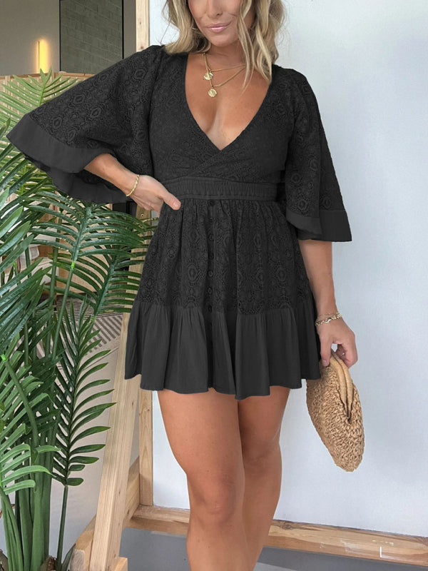 New women's lace patchwork bat sleeve dress