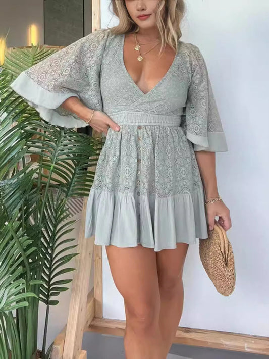 New women's lace patchwork bat sleeve dress