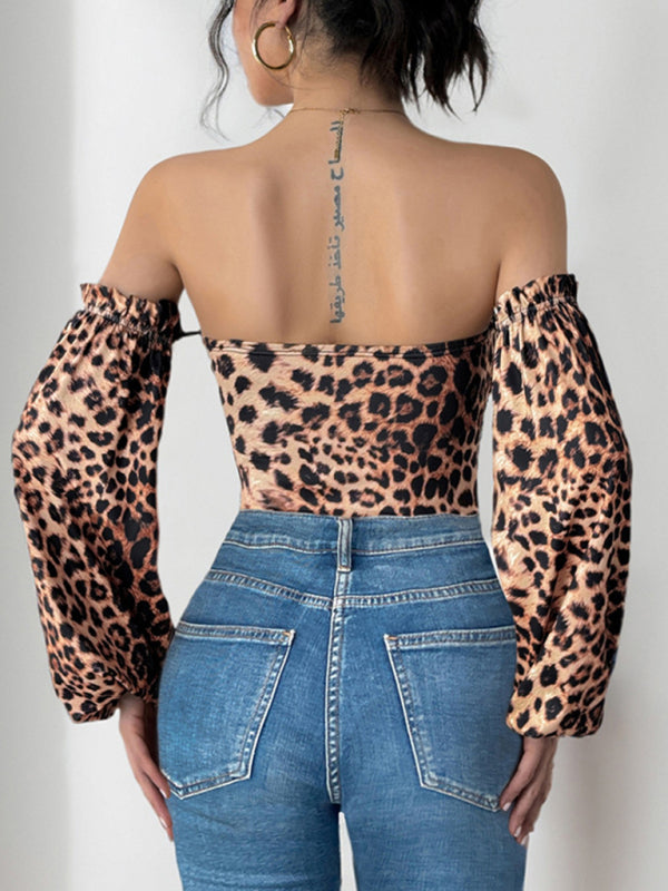 New leopard print sexy slim jumpsuit retro leopard print sweet and spicy style bodysuit