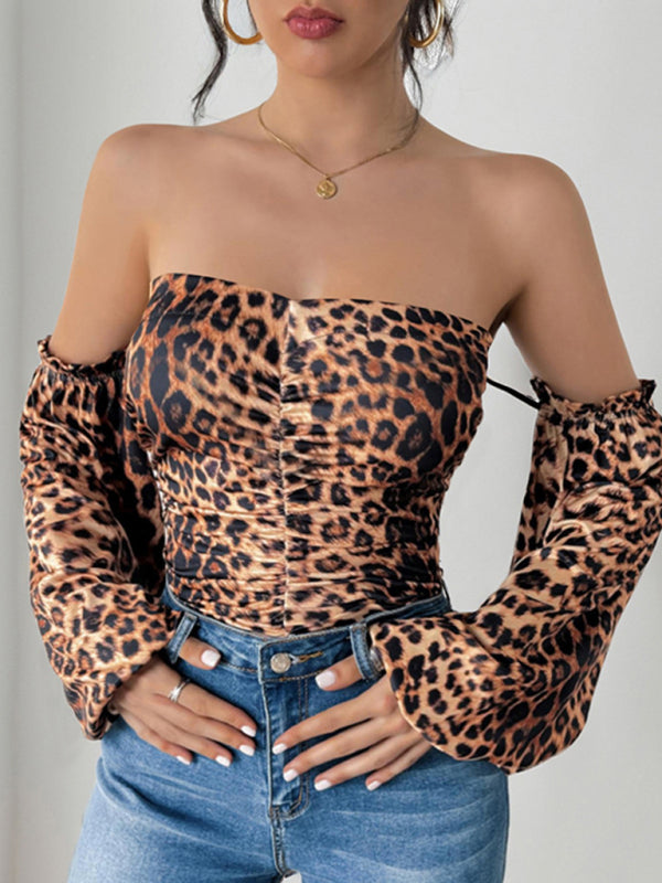 New leopard print sexy slim jumpsuit retro leopard print sweet and spicy style bodysuit