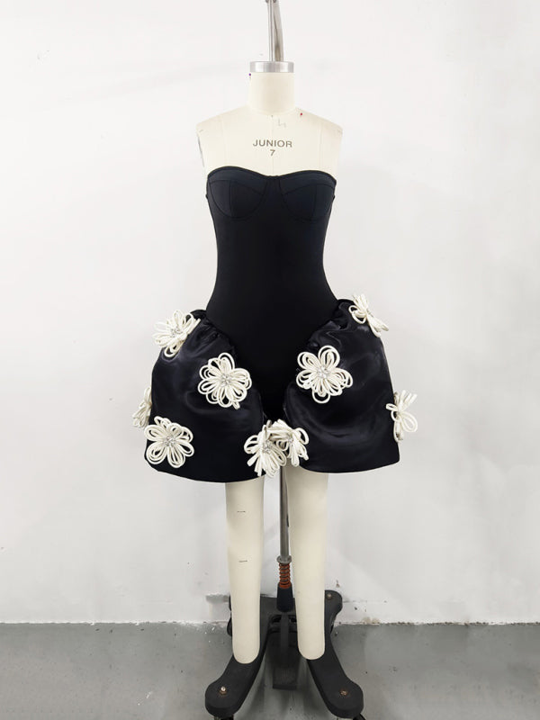 Black Floral Bandage Dress with Tutu Tutu