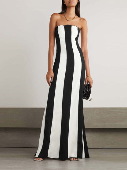 Strapless black and white striped party dress can be worn everyday