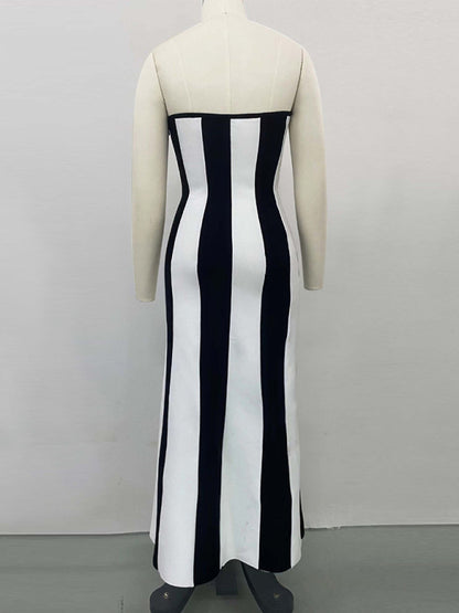 Strapless black and white striped party dress can be worn everyday