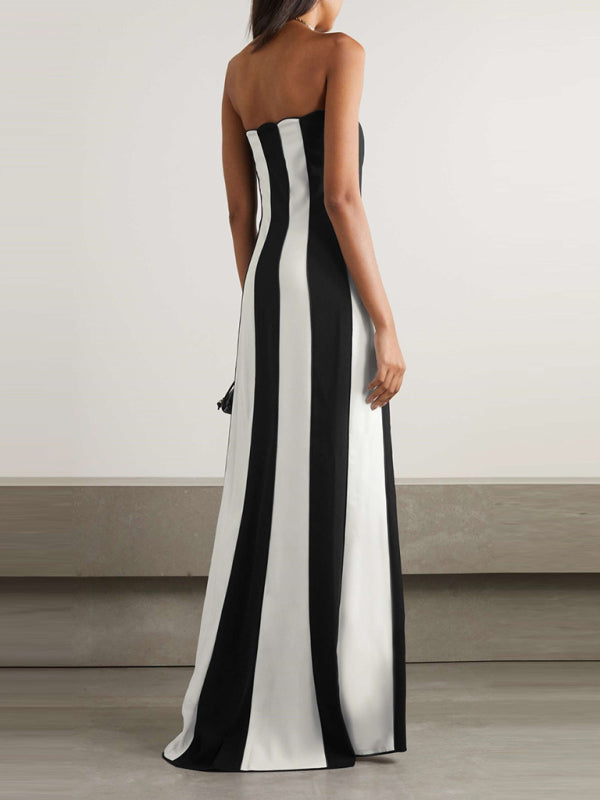 Strapless black and white striped party dress can be worn everyday