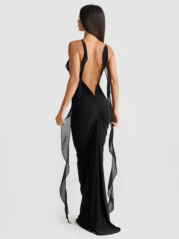 Hot girl's new sexy dress V-neck backless slim shoulder fishtail evening dress