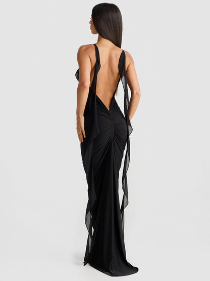 Hot girl's new sexy dress V-neck backless slim shoulder fishtail evening dress