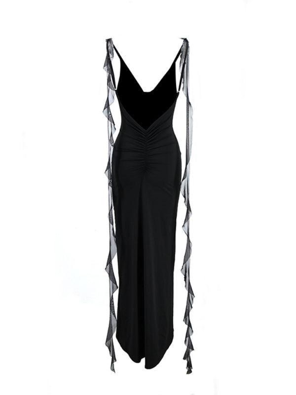 Hot girl's new sexy dress V-neck backless slim shoulder fishtail evening dress