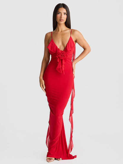 Hot girl's new sexy dress V-neck backless slim shoulder fishtail evening dress