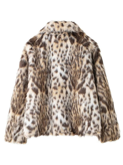 New Wild Leopard Print Short Lapel Furry Coat