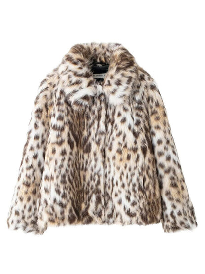 New Wild Leopard Print Short Lapel Furry Coat