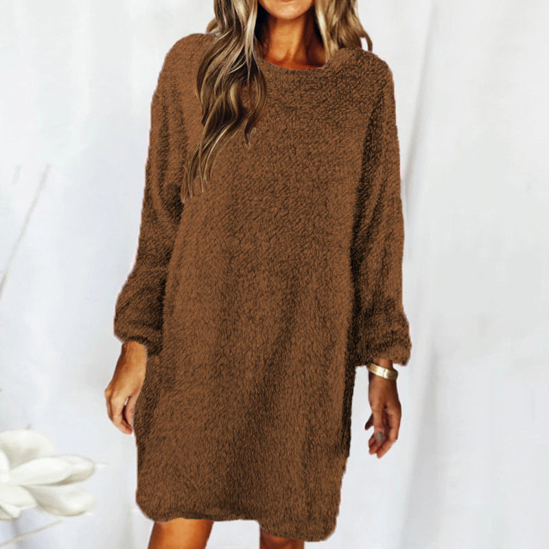 Autumn Winter Loose Long Sleeved Plush Dress